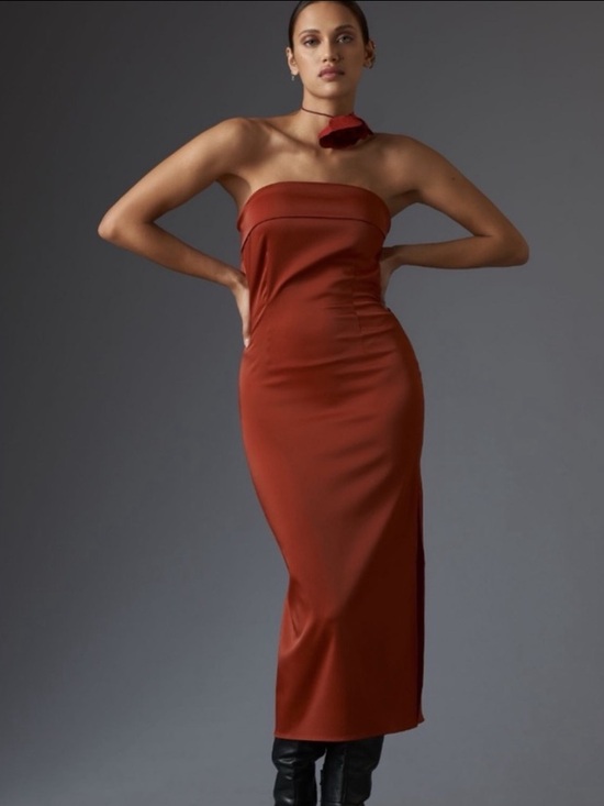 Anthropologie Dresses & Skirts - NWT Anthro  Strapless Satin Cowl-Back Minimalist Modern look Midi Dress L